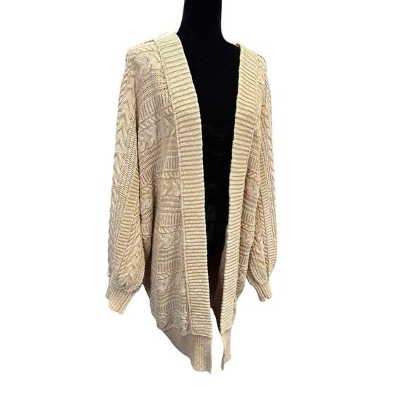 Free People Open Front Cable Knit Cardigan Sweater Small Beige Cotton - Picture 2 of 11